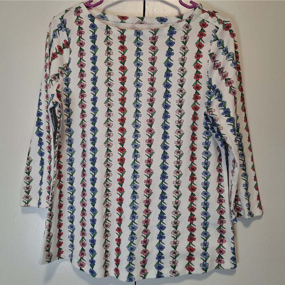 Charter Club Floral Boat Neck Top Size Large Petite